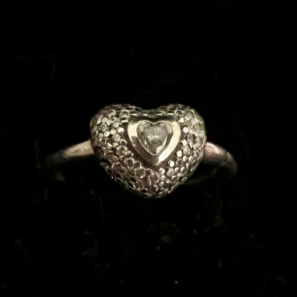 Pandora Sterling Silver 925 Pandora Elevated Pave’ Heart Ring Size 5. CZ Accents